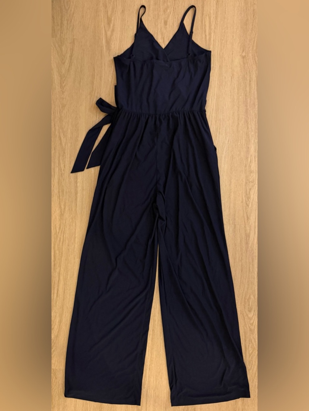 Kaileigh Rochelle Navy Wide-Leg Knit Jumpsuit with Side Tie - Picture 6 of 8